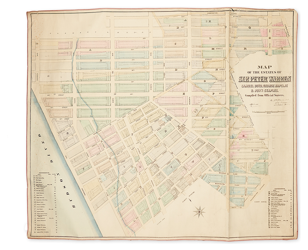 (NEW YORK CITY.) Holmes, John Bute. Map of the Estates of Sir Peter Warren, Samuel Boyd, George Rapelje & John Staples,